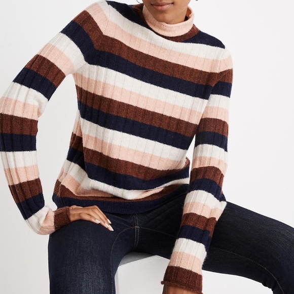 New Madewell Striped Evercrest Turtleneck Sweater - Picture 1 of 10